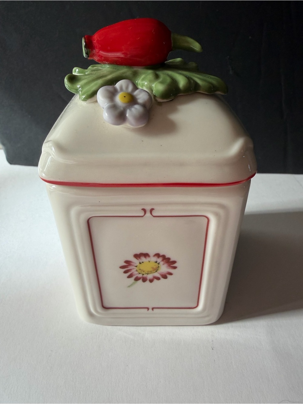 Villeroy & Boch "Petite Fleur" Charm canister pot with a cherry finial  5x3”